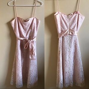 VTG Sz 8 Laundry Shelli Segal Silk Lace Overlay Pink Dress Twee Coquette Girly